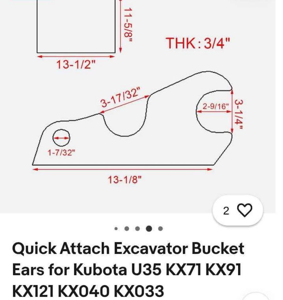 Kubota mini excavators like U35, KX-33, KX-40, KX71, KX91, and KX121 quick attach ears